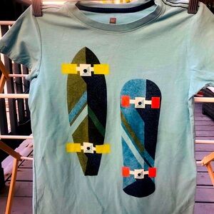 Tea brand blue short-sleeved shirt with skateboard design